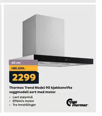 Megaflis Thermex trend model 90 kjøkkenvifte veggmodell sort med motor tilbud