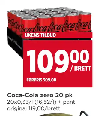 Meny Coca-cola zero 20 pk tilbud