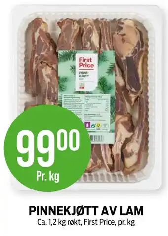 Kiwi PINNEKJØTT AV LAM Ca. 1,2 kg røkt, First Price, pr. kg tilbud