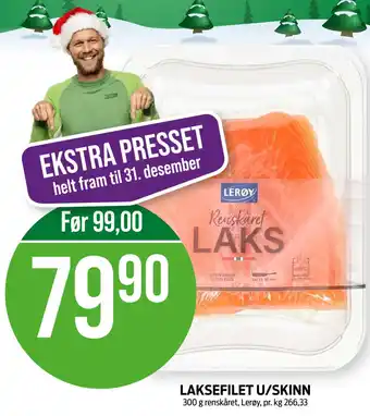 Kiwi LAKSEFILET U/SKINN 300 g renskåret, Lerøy, pr. kg 266,33 tilbud