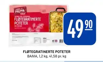Rema 1000 FLØTEGRATINERTE POTETER BAMA, 1,2 kg, 41,58 pr. kg tilbud
