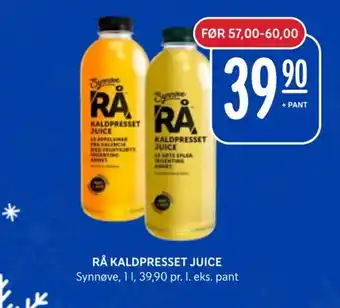 Rema 1000 RÅ KALDPRESSET JUICE Synnøve, 11, 39,90 pr. 1. eks. pant tilbud
