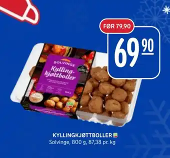 Rema 1000 KYLLINGKJØTTBOLLER # Solvinge, 800 g, 87,38 pr. kg tilbud