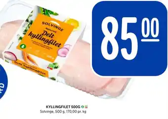 Rema 1000 KYLLINGFILET 500G + Solvinge, 500 g, 170,00 pr. kg tilbud