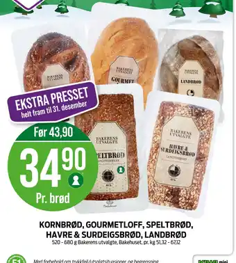 Kiwi Kornbrød, gourmetloff, speltbrød, havre & surdeigsbrød, landbrød tilbud