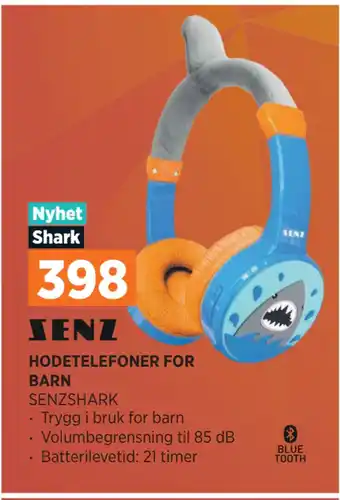 POWER Hodetelefoner for barn senzshark tilbud
