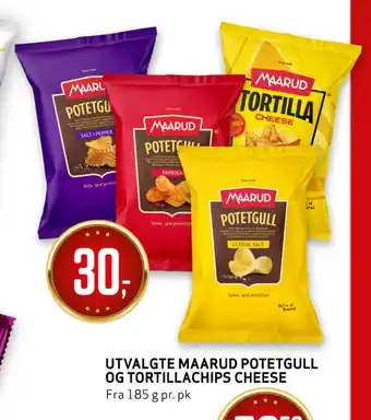 Bunnpris Utvalgte maarud potetgull og tortillachips cheese tilbud