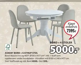 JYSK Bord + 4 stoler tilbud