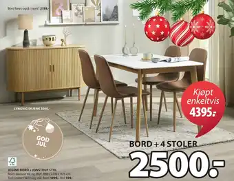 JYSK Bord + 4 stoler tilbud
