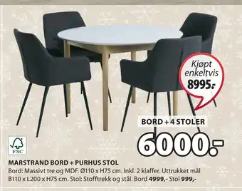 JYSK Bord + 4 stoler tilbud