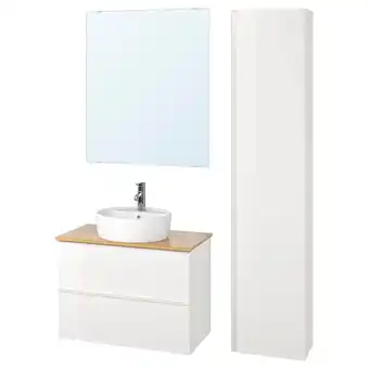 IKEA Godmorgon/tolken / törnviken baderomsmøbler, 6 deler, høyglans hvit/bambus dalskär blandebatteri, 82 cm tilbud