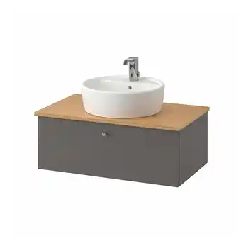 IKEA Godmorgon/tolken / törnviken servantskap m benkeplate 45 servant, gillburen mørk grå/bambus brogrund blandebatteri, 82x49x74 tilbud