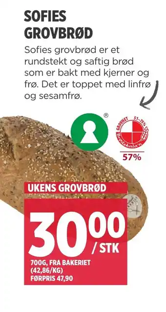 Meny SOFIES GROVBRØD tilbud