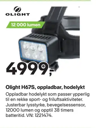 XXL Sport Olight h67s, oppladbar, hodelykt tilbud