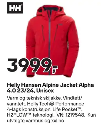 XXL Sport Helly hansen alpine jacket alpha 4,0 23/24, unisex tilbud