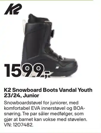 XXL Sport K2 snowboard boots vandal youth 23/24, junior tilbud