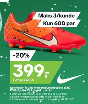 XXL Sport Nike vapor 15 club mercurial dream speed (cr7) fg/mg / q4 23, fotballsko, junior tilbud