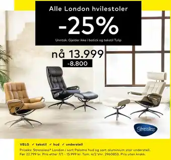 Skeidar Priseks: stressless london tilbud