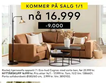 Skeidar Rocket hjørnesofa oppsett 7 i eco-hud cognac med sorte ben tilbud