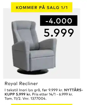 Skeidar Royal recliner tilbud