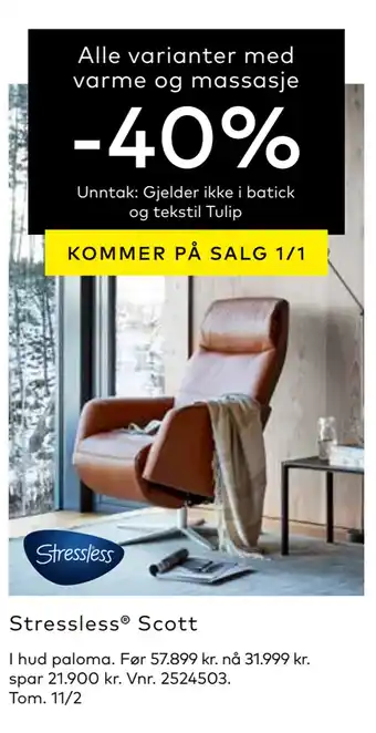 Skeidar Stressless scott tilbud
