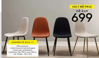 Skeidar Billie spisestol i tekstil bouclé med trefargede metall eller sortlakkerte metall ben tilbud