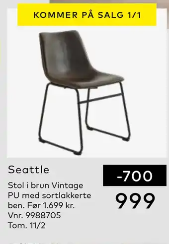 Skeidar Stol i brun vintage pu med sortlakkerte ben tilbud