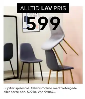 Skeidar Jupiter spisestol i tekstil malmø med trefargede eller sorte ben tilbud