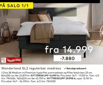 Skeidar Wonderland sl2 regulerbar madrass tilbud