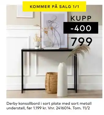 Skeidar Derby konsollbord i sort plate med sort metall understell tilbud