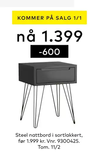 Skeidar Steel nattbord i sortlakkert tilbud