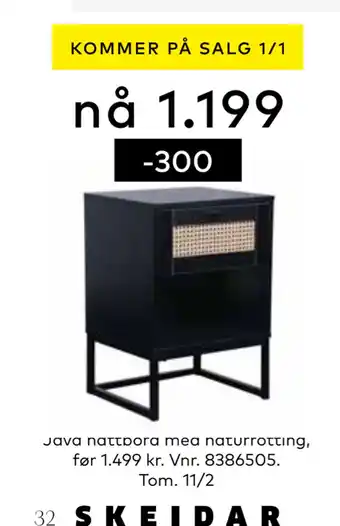 Skeidar Java nattbord med naturrotting tilbud