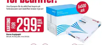 Europris Xerox kopipapir tilbud
