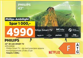 POWER Philips 43 4k led smart tv tilbud