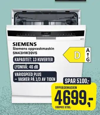 Skousen Siemens oppvaskmaskin sn43hw39vs tilbud