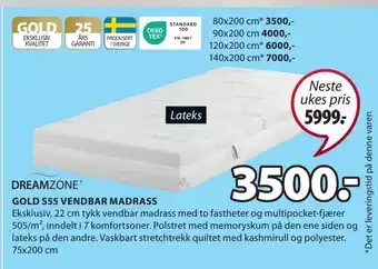 JYSK Gold s55 vendbar madrass tilbud