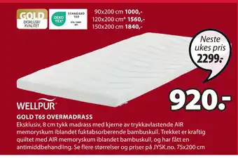 JYSK Gold t65 overmadrass tilbud