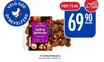 Rema 1000 KYLLINGKJØTTBOLLER Solvinge, 800 g, 87,38 pr. kg tilbud