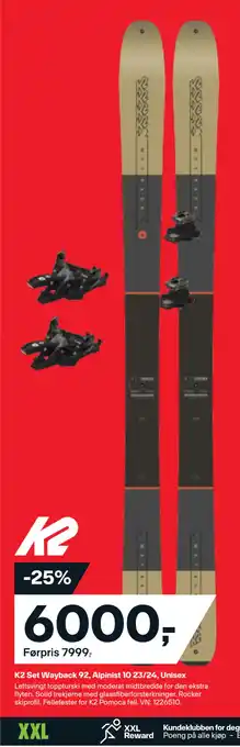 XXL Sport K2 set wayback 92, alpinist 10 23/24, unisex tilbud