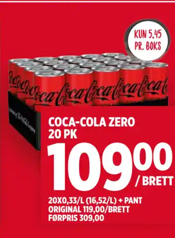 Meny Coca-cola zero 20 pk tilbud