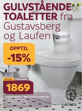 Megaflis Gustavsberg nautic 5500 toalett m/skjult s-lås tilbud