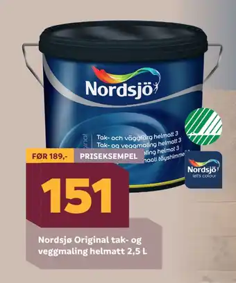 Megaflis Nordsjø original tak- og veggmaling helmatt 2,5 l tilbud
