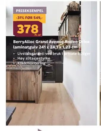 Megaflis Berryalloc grand avenue rodeo drive laminatgulv 241 x 24,1 x 1,23 cm tilbud