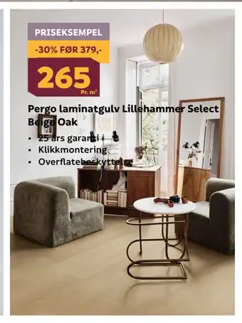 Megaflis Pergo laminatgulv lillehammer select beige oak tilbud