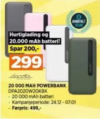 POWER 20 000 MAH POWERBANK DPA2020W20KBK tilbud