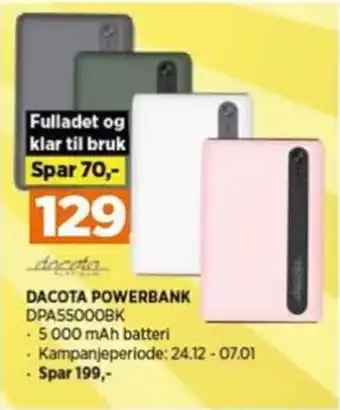 POWER DACOTA POWERBANK DPA55000BK tilbud