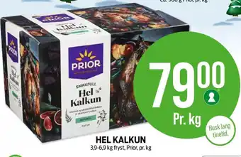 Kiwi HEL KALKUN 3,9-6,9 kg fryst, Prior, pr. kg tilbud