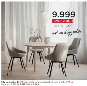 Møbelringen Filippa spisebord tilbud