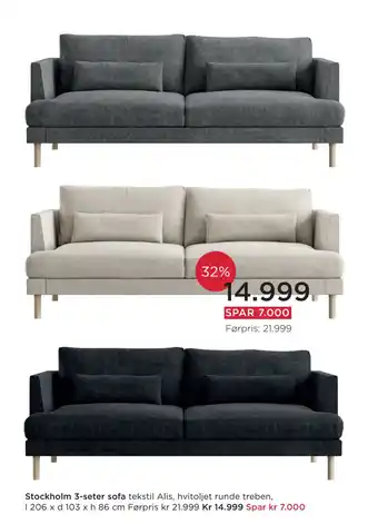 Møbelringen Stockholm 3-seter sofa tilbud
