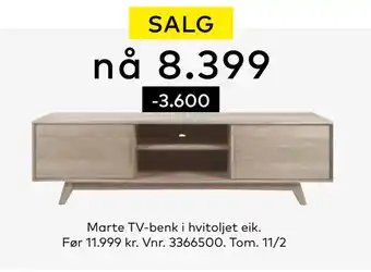 Skeidar Marte tv-benk i hvitoljet eik tilbud